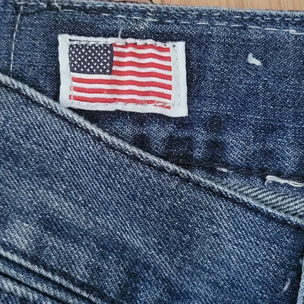 True Religion Mens Denim Shorts Sz 34 Blue‎ Jean Medium Wash Whiskers
